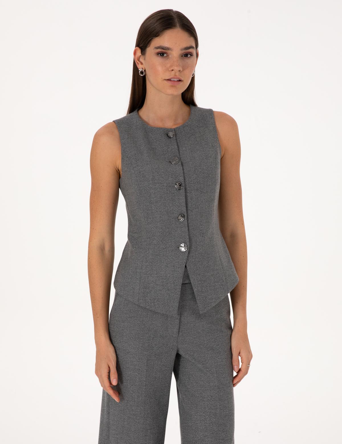 Gri Melanj Slim Fit Yelek