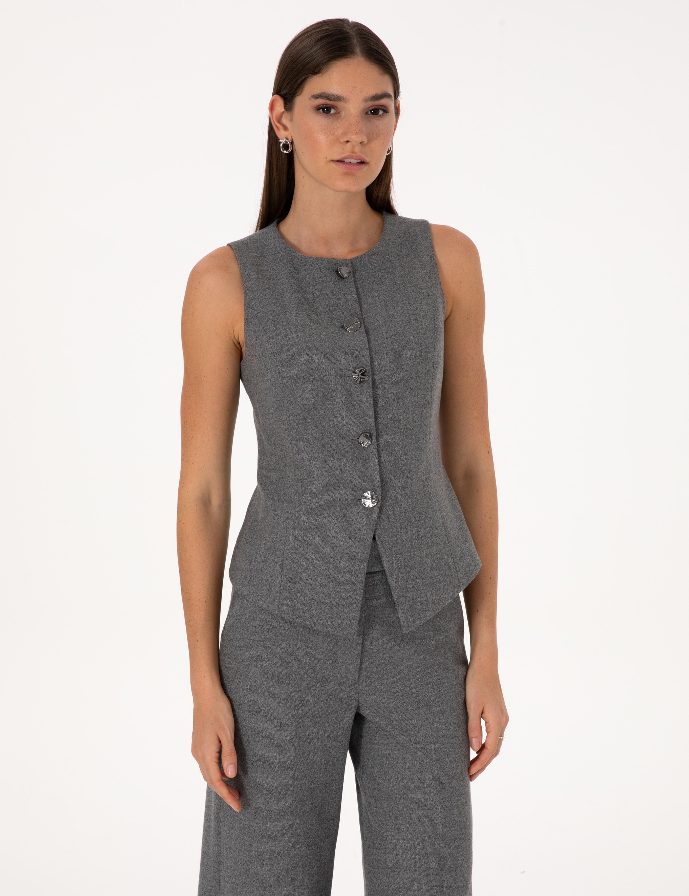 Gri Melanj Slim Fit Yelek