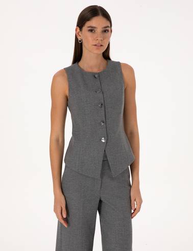 Gri Melanj Slim Fit Yelek