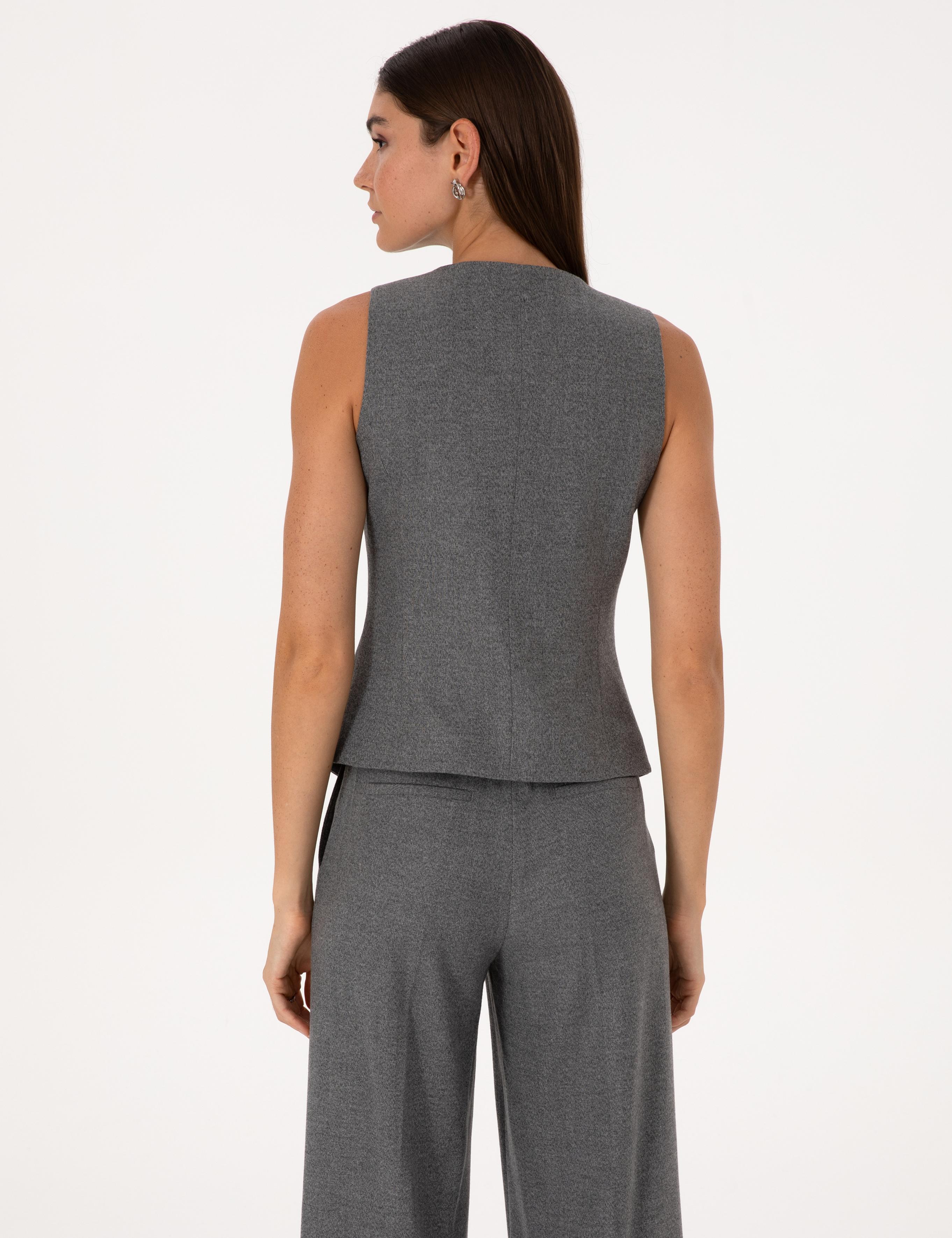 Gri Melanj Slim Fit Yelek