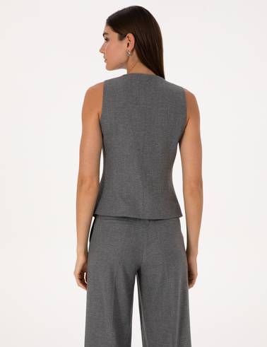 Gri Melanj Slim Fit Yelek