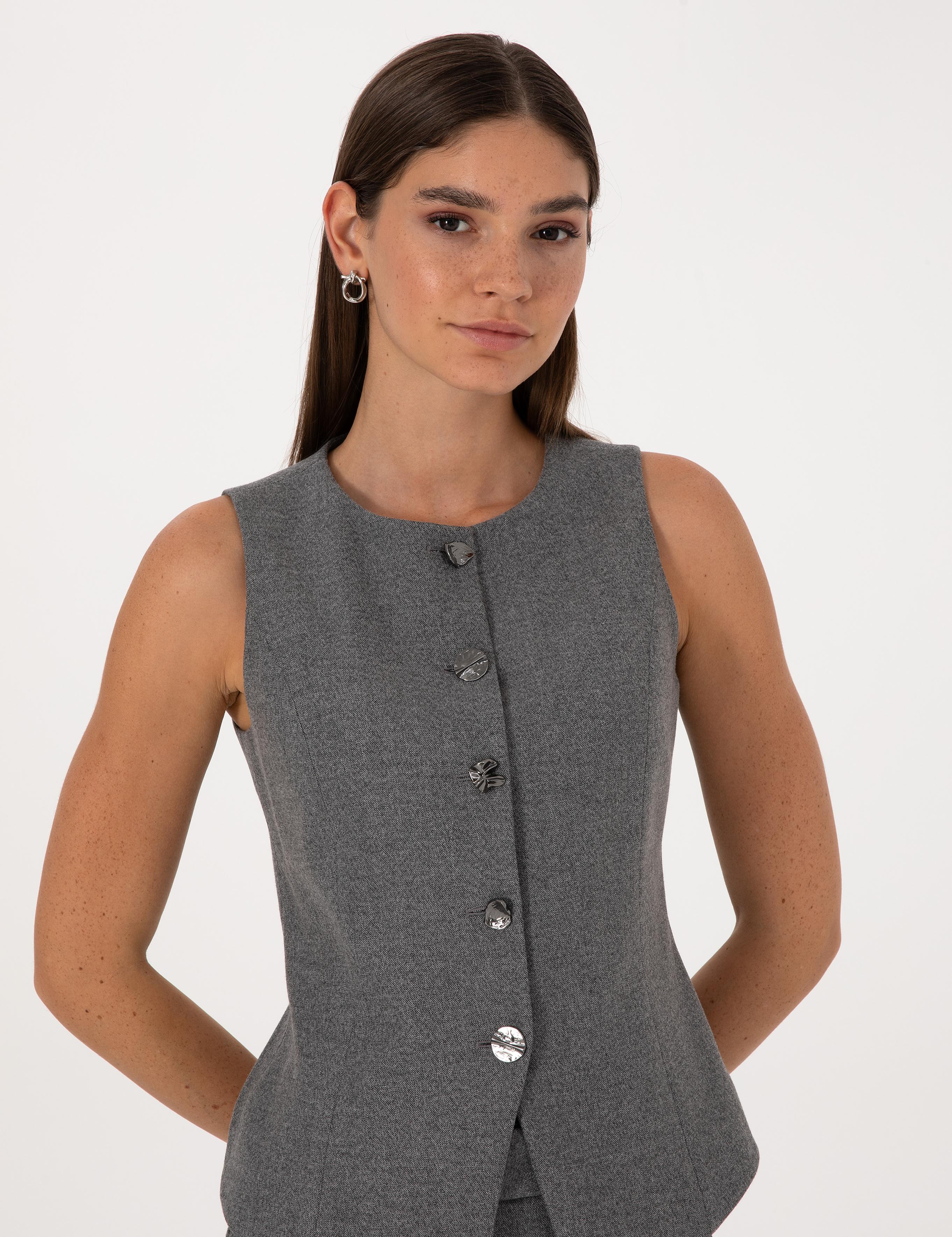 Gri Melanj Slim Fit Yelek