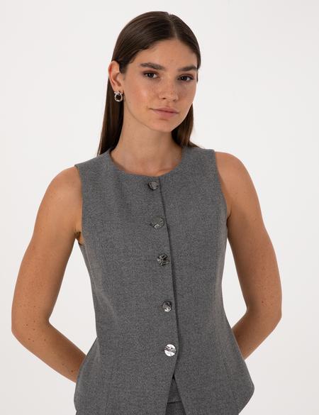 Gri Melanj Slim Fit Yelek - 50317395003