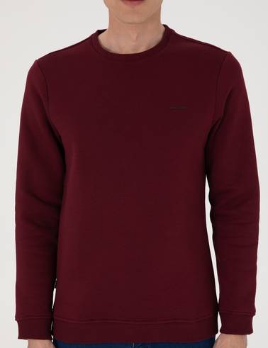 Bordo 3 İplik Regular Fit Bisiklet Yaka Basic Sweatshirt