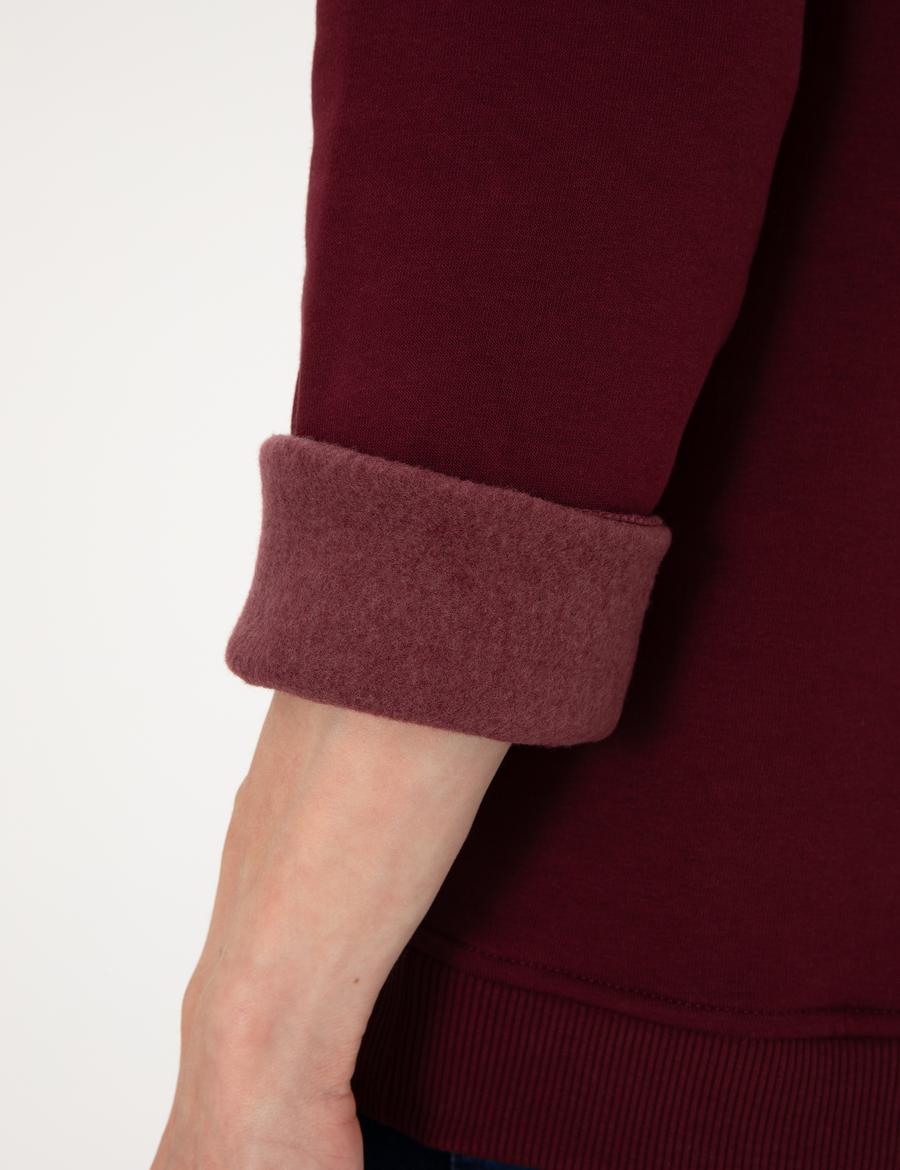 Bordo 3 İplik Regular Fit İçi Polarlı Bisiklet Yaka Basic Sweatshirt