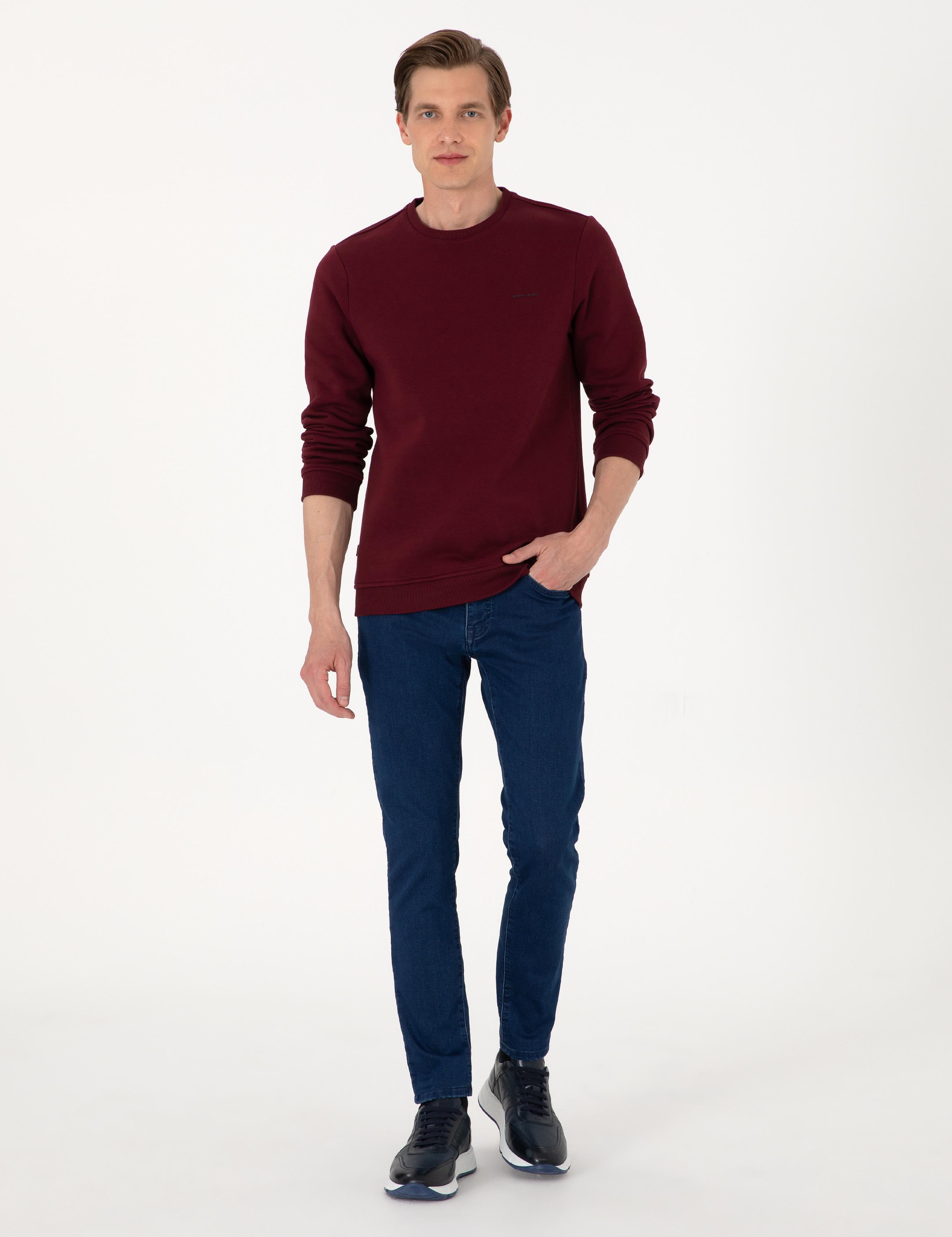 Bordo 3 İplik Regular Fit İçi Polarlı Bisiklet Yaka Basic Sweatshirt