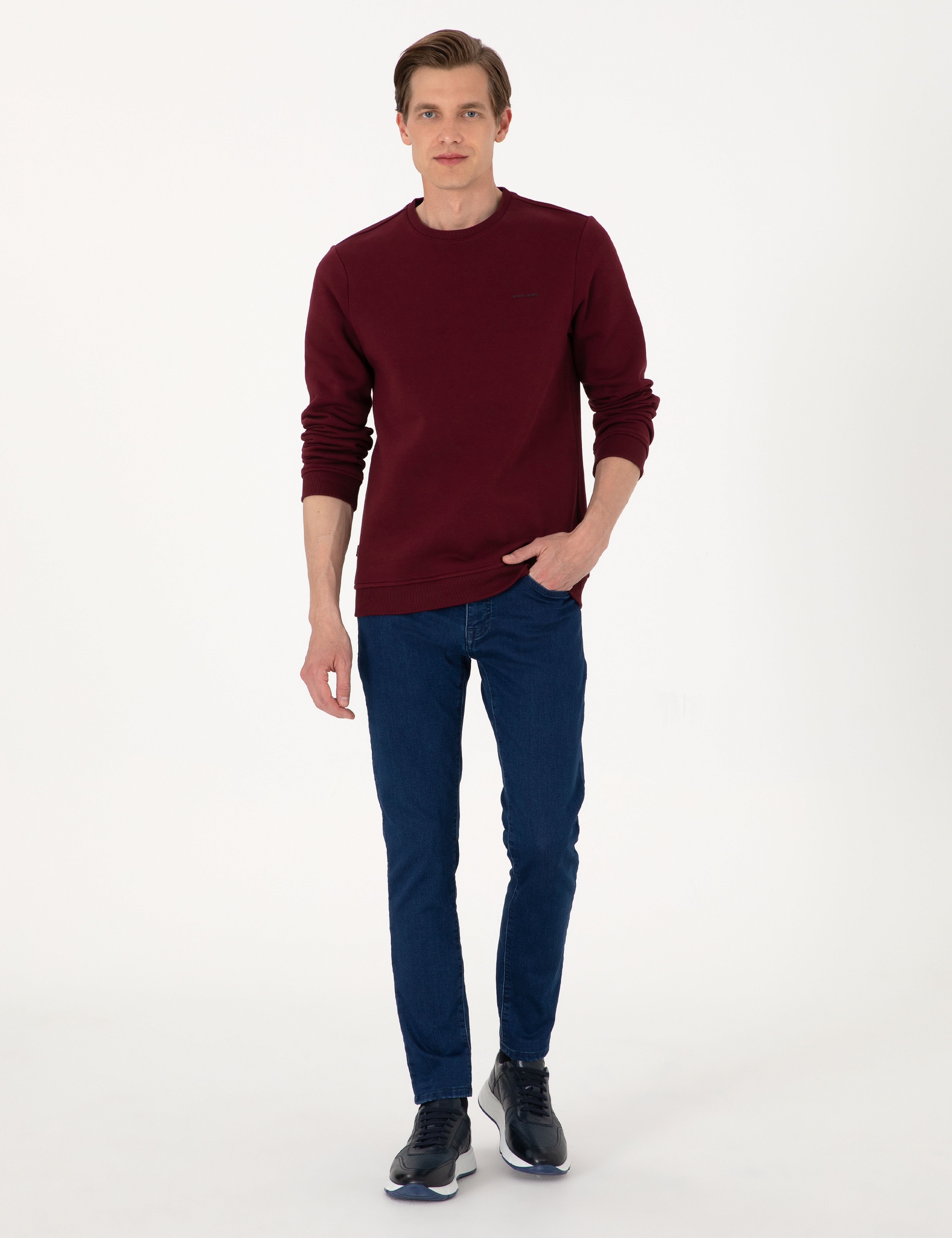 Bordo 3 İplik Regular Fit Bisiklet Yaka Basic Sweatshirt - Image 4