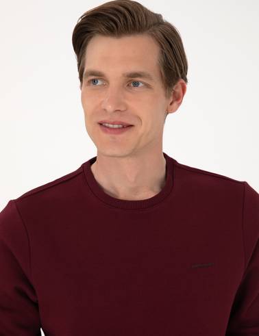 Bordo 3 İplik Regular Fit Bisiklet Yaka Basic Sweatshirt