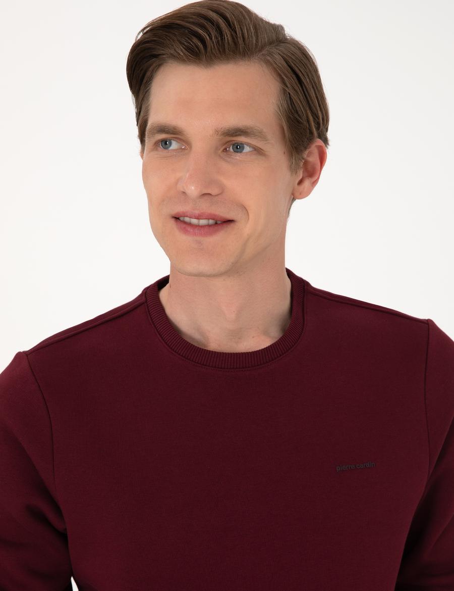 Bordo 3 İplik Regular Fit İçi Polarlı Bisiklet Yaka Basic Sweatshirt