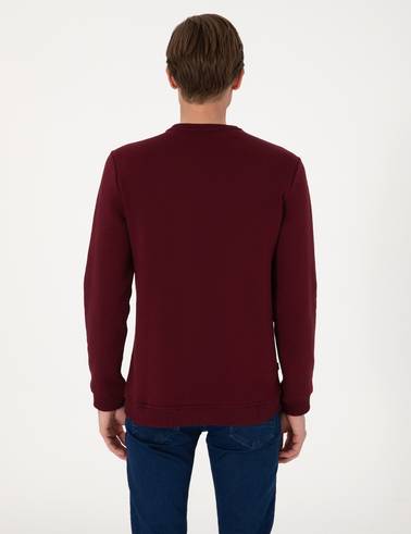 Bordo 3 İplik Regular Fit Bisiklet Yaka Basic Sweatshirt