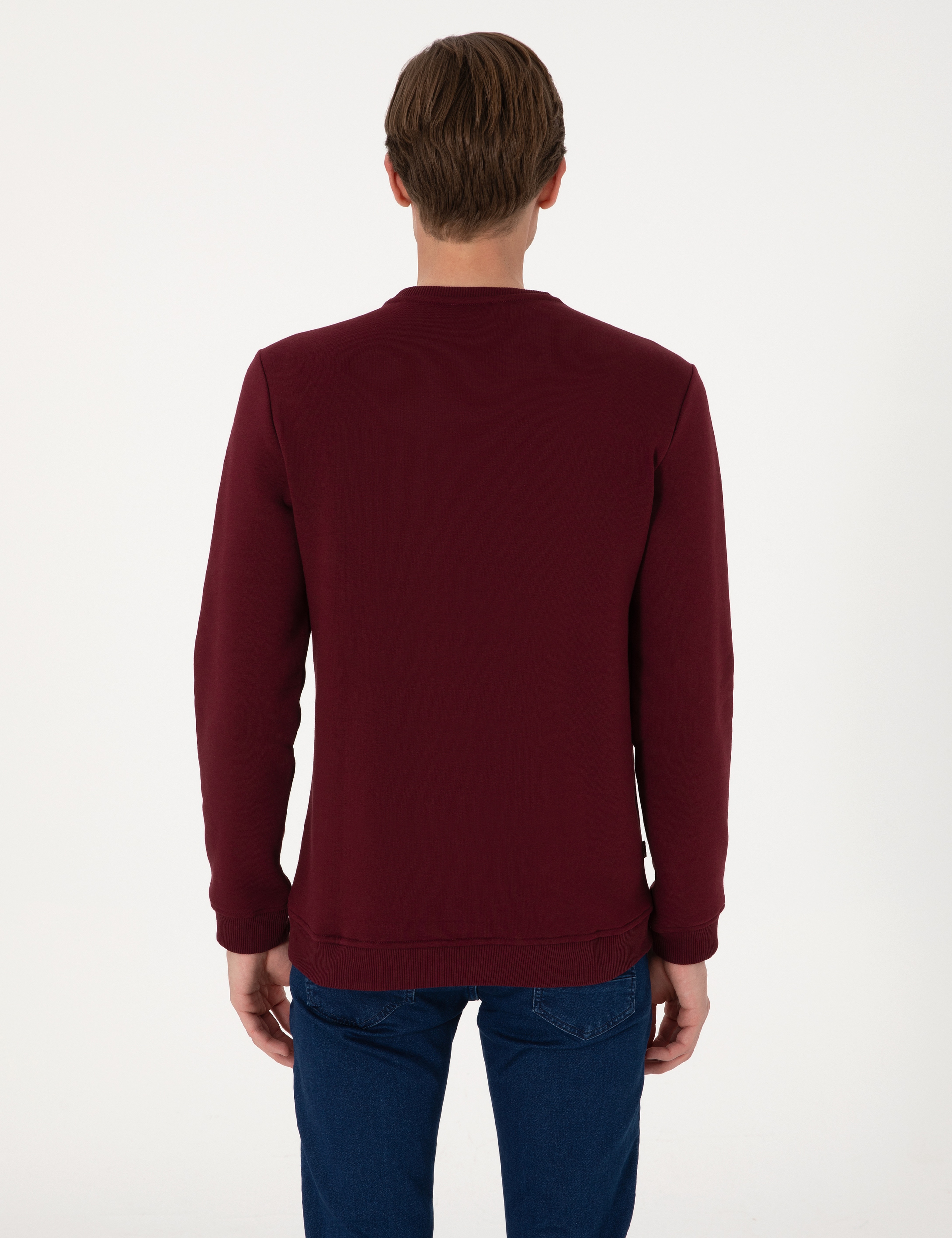 Bordo 3 İplik Regular Fit Bisiklet Yaka Basic Sweatshirt - Image 5