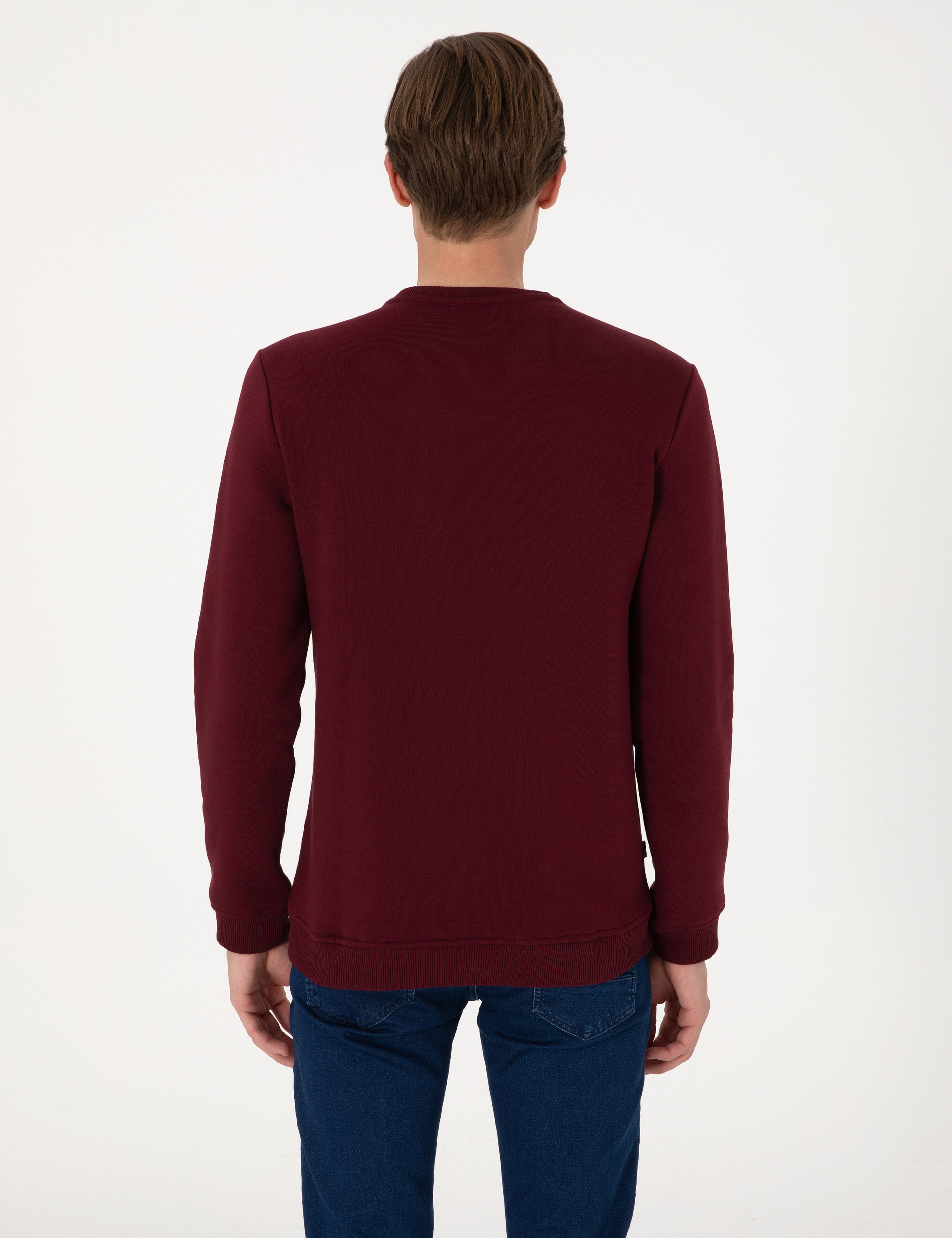 Bordo 3 İplik Regular Fit Bisiklet Yaka Basic Sweatshirt