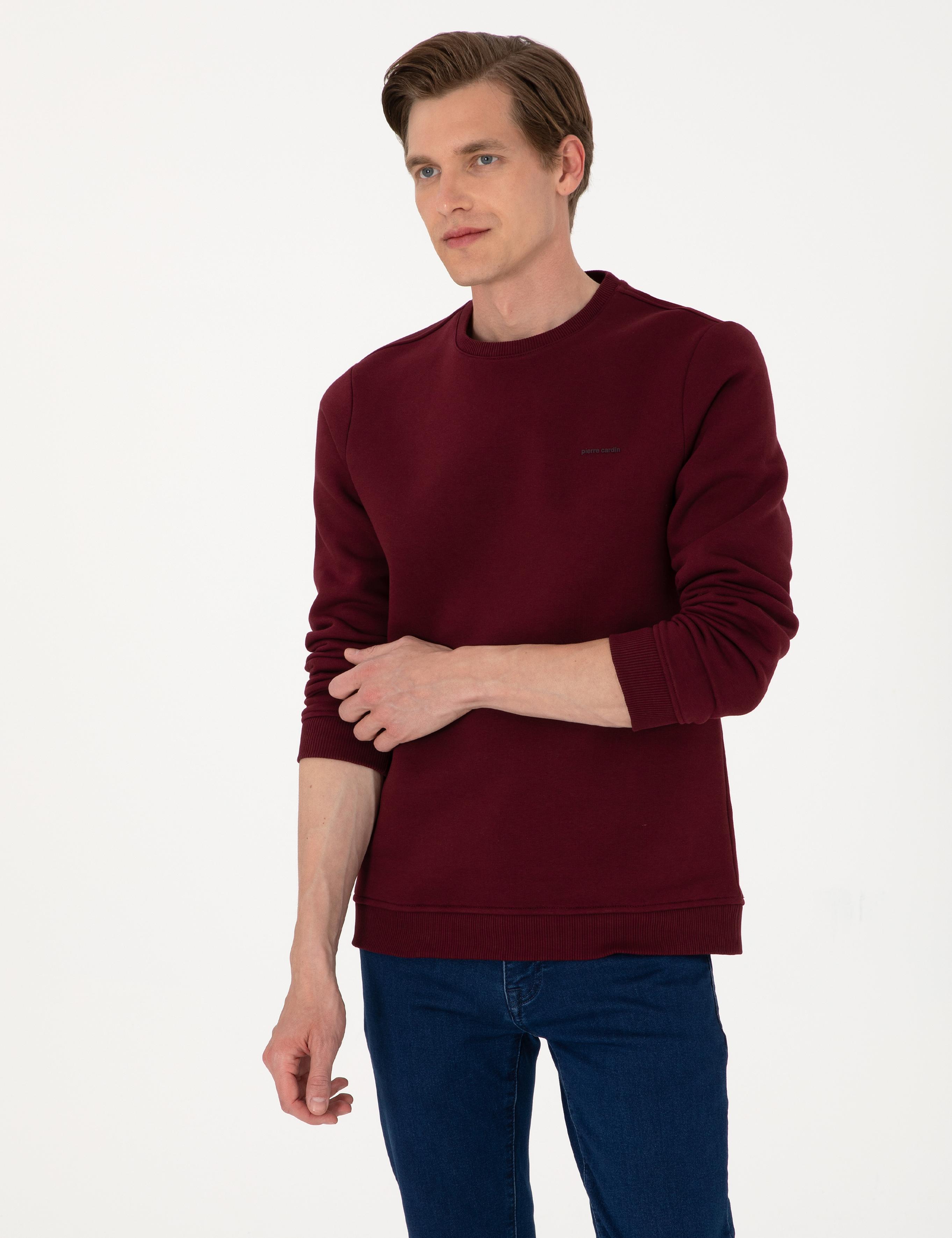 Bordo 3 İplik Regular Fit İçi Polarlı Bisiklet Yaka Basic Sweatshirt