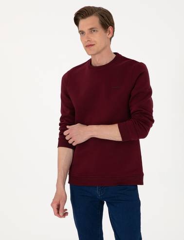 Bordo 3 İplik Regular Fit Bisiklet Yaka Basic Sweatshirt