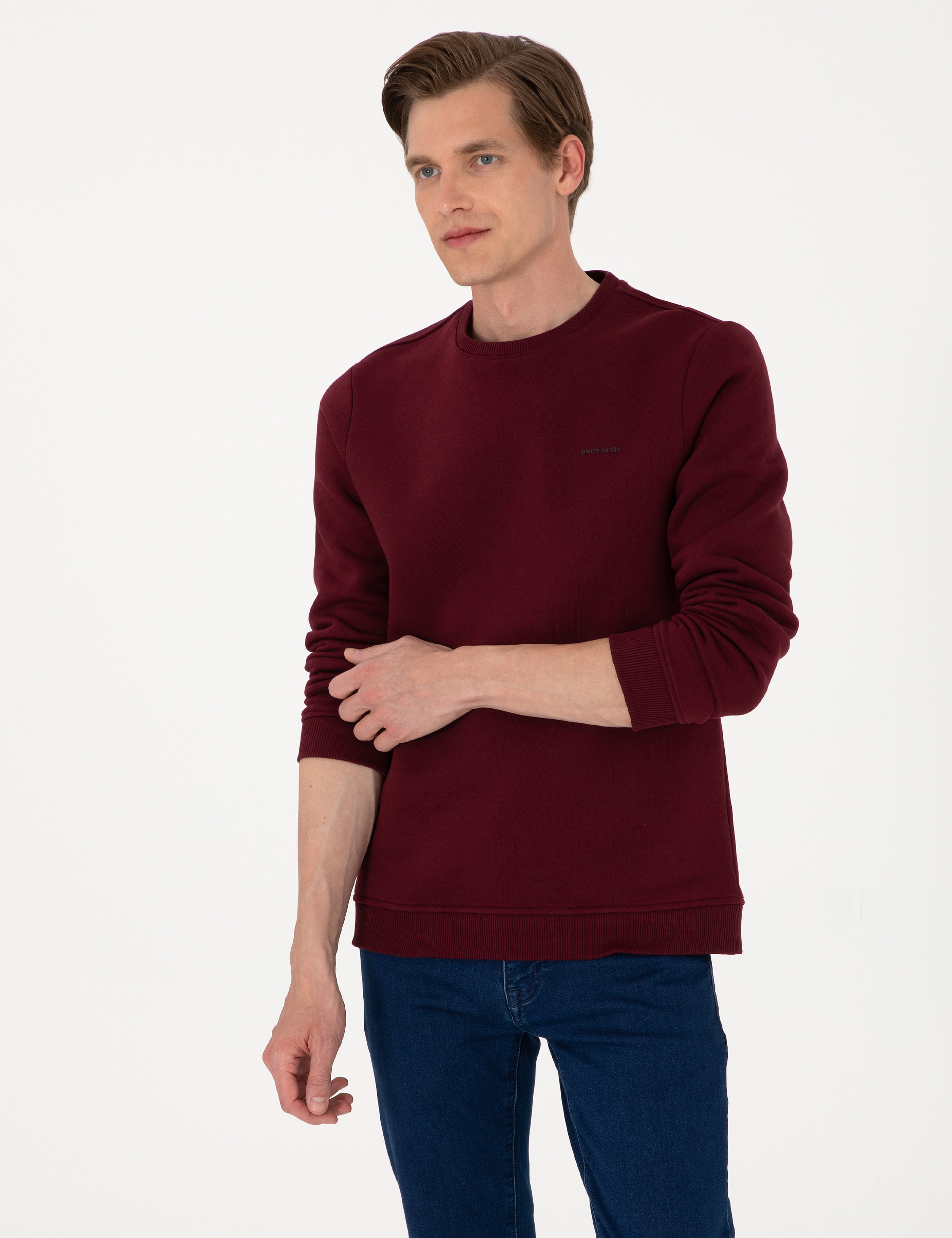 Bordo 3 İplik Regular Fit Bisiklet Yaka Basic Sweatshirt - Image 3