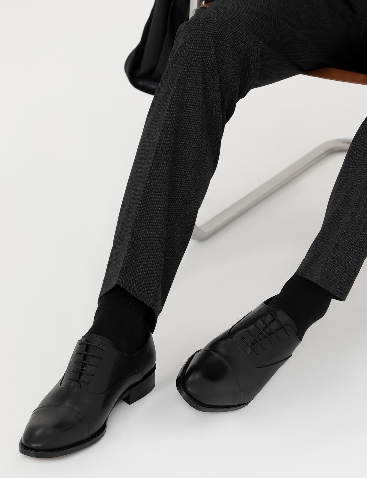 Siyah %100 Deri Microlight Taban Klasik Ayakkabı - 50310195005