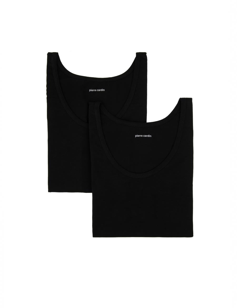 Siyah Pamuk Modal Karışımlı 2'li Atlet