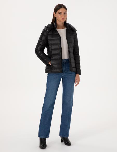 Siyah Çıkarılabilir Kapüşonlu Mont - 50314169002