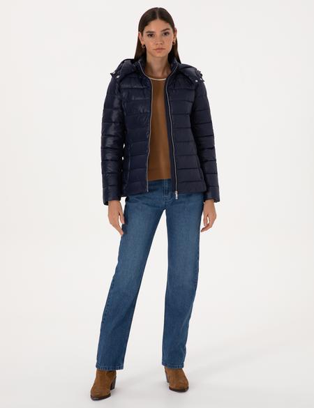 Lacivert Çıkarılabilir Kapüşonlu Mont - 50314169010