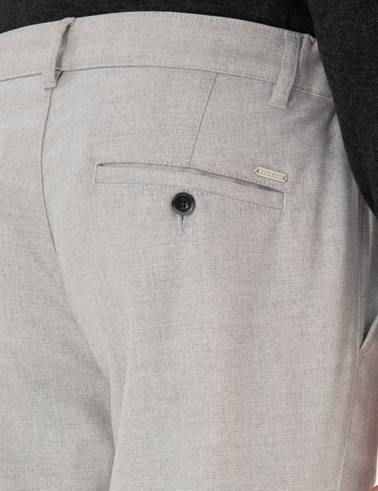 Gri Slim Fit Beli Lastikli Kanvas Pantolon