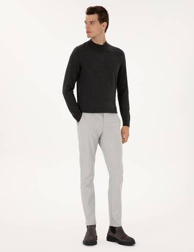 Gri Slim Fit Beli Lastikli Kanvas Pantolon