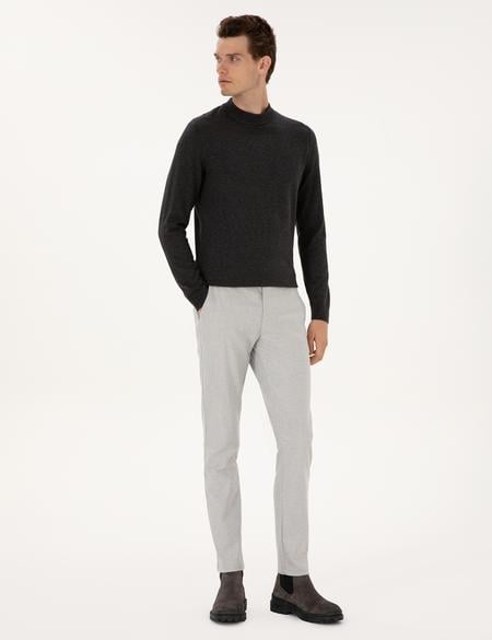 Gri Slim Fit Beli Lastikli Kanvas Pantolon - 50309943219