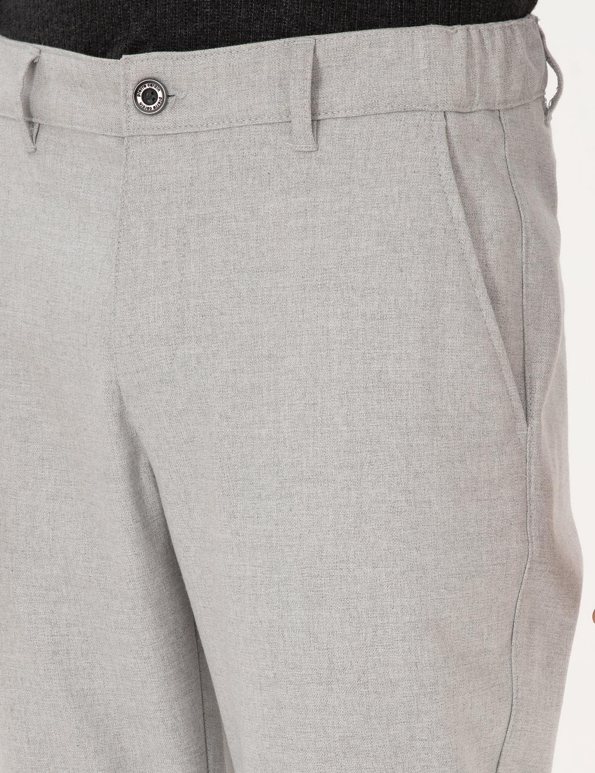 Gri Slim Fit Beli Lastikli Kanvas Pantolon - 50309943219