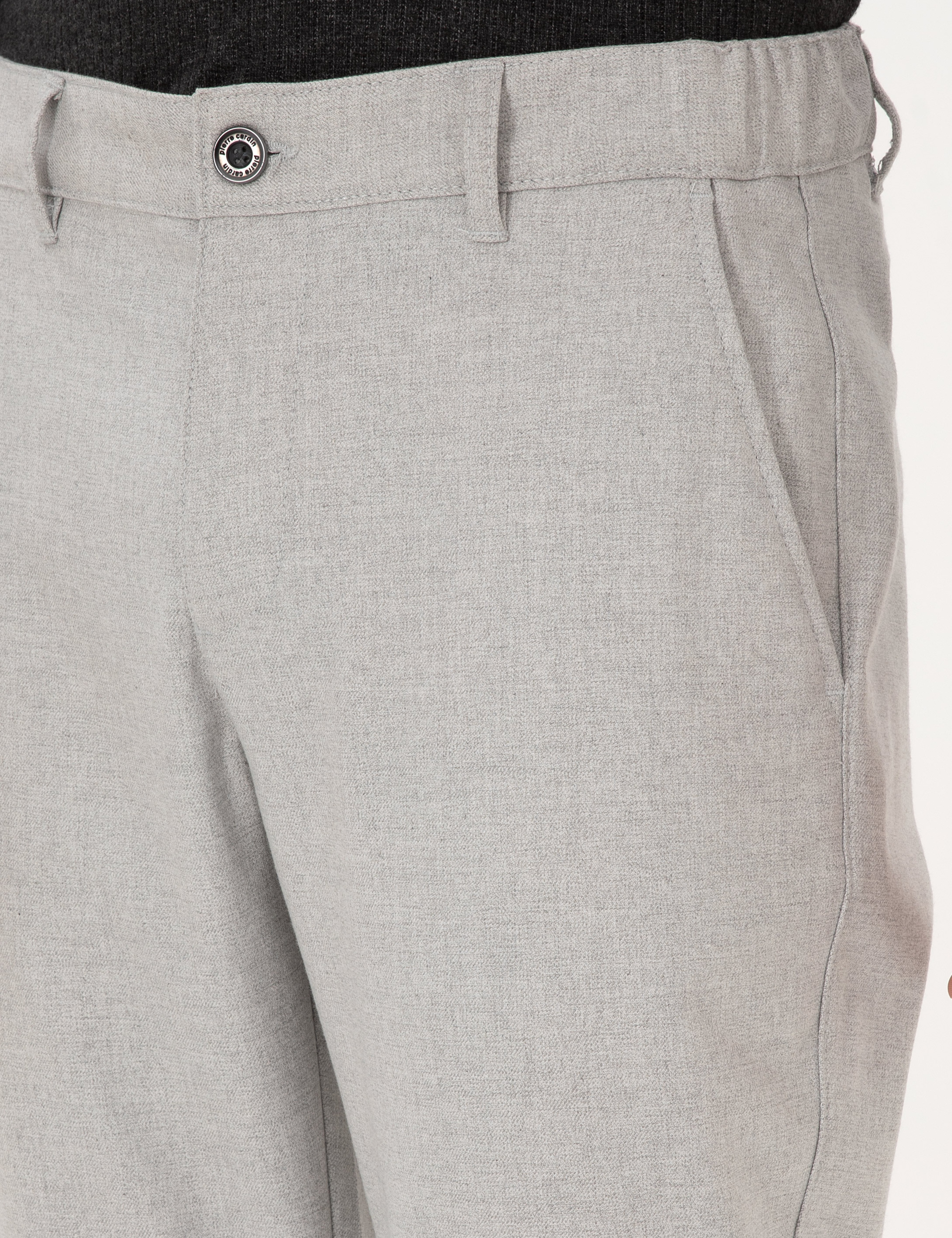 Gri Slim Fit Beli Lastikli Kanvas Pantolon - Image 5