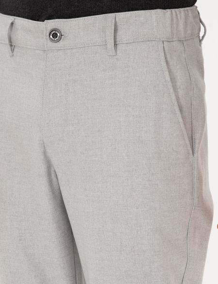Gri Slim Fit Beli Lastikli Kanvas Pantolon - 50309943219
