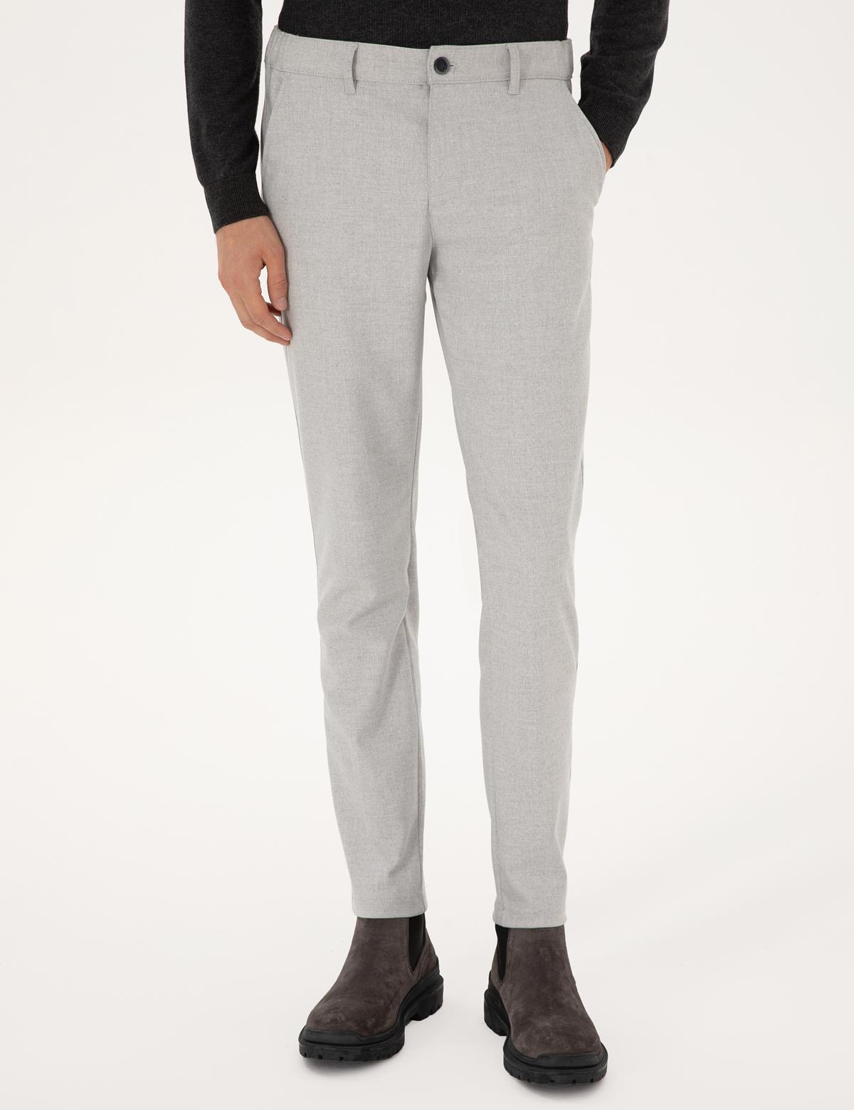 Gri Slim Fit Beli Lastikli Kanvas Pantolon - 50309943219