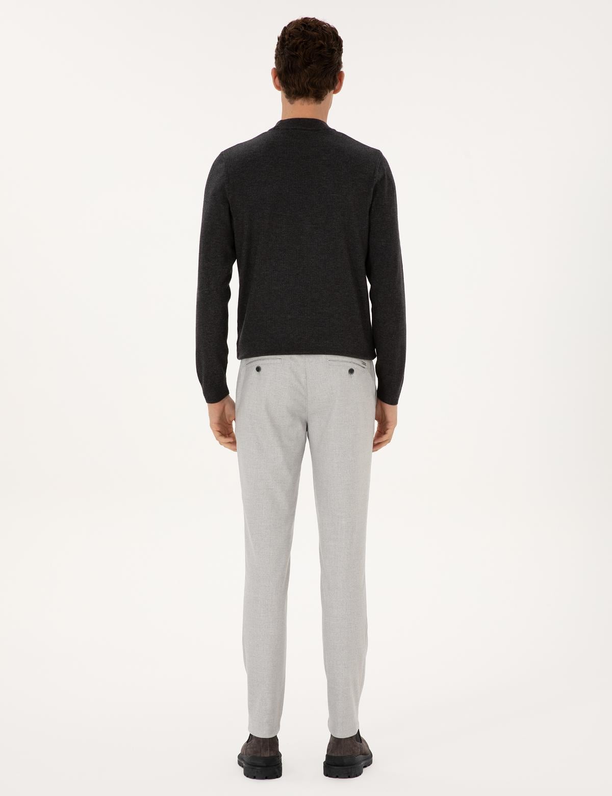 Gri Slim Fit Beli Lastikli Kanvas Pantolon - 50309943219