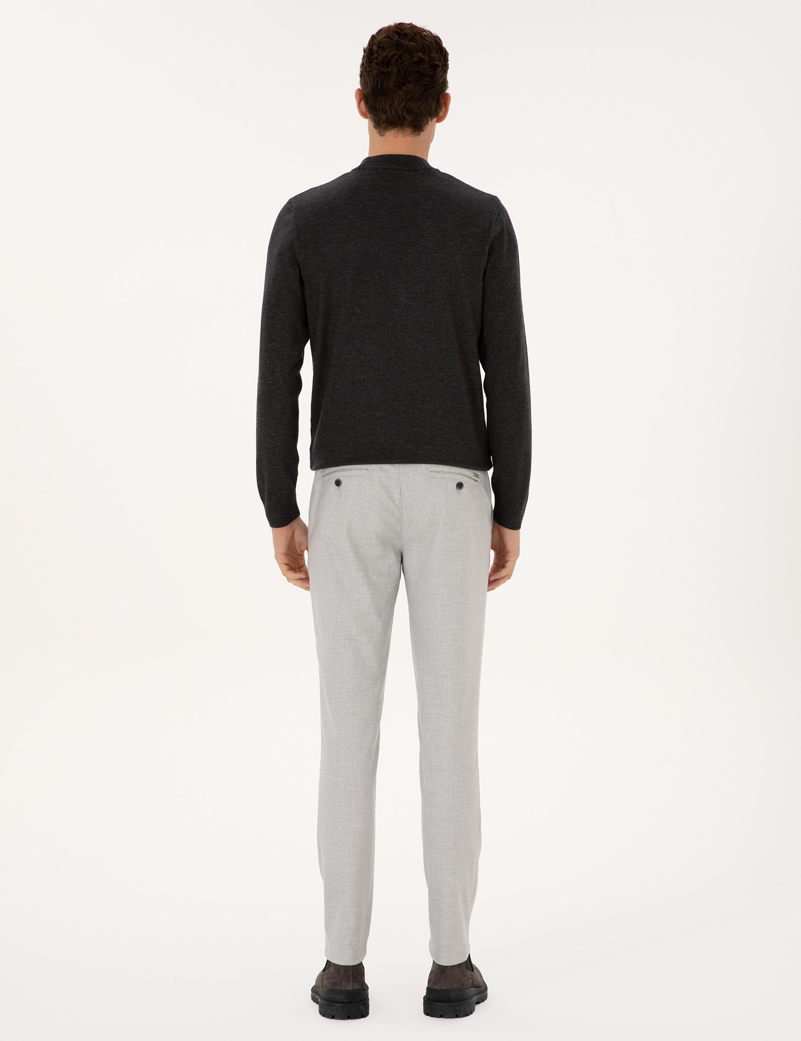 Gri Slim Fit Beli Lastikli Kanvas Pantolon