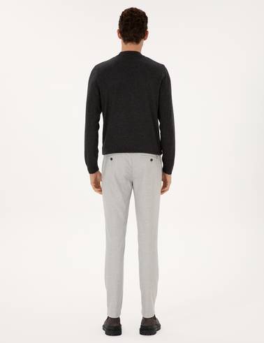 Gri Slim Fit Beli Lastikli Kanvas Pantolon