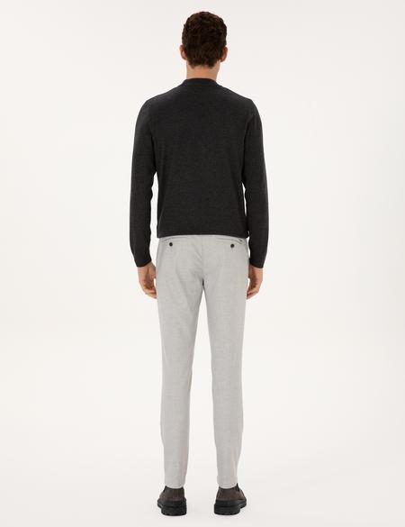 Gri Slim Fit Beli Lastikli Kanvas Pantolon - 50309943219