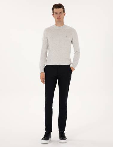 Lacivert Slim Fit Beli Lastikli Kanvas Pantolon