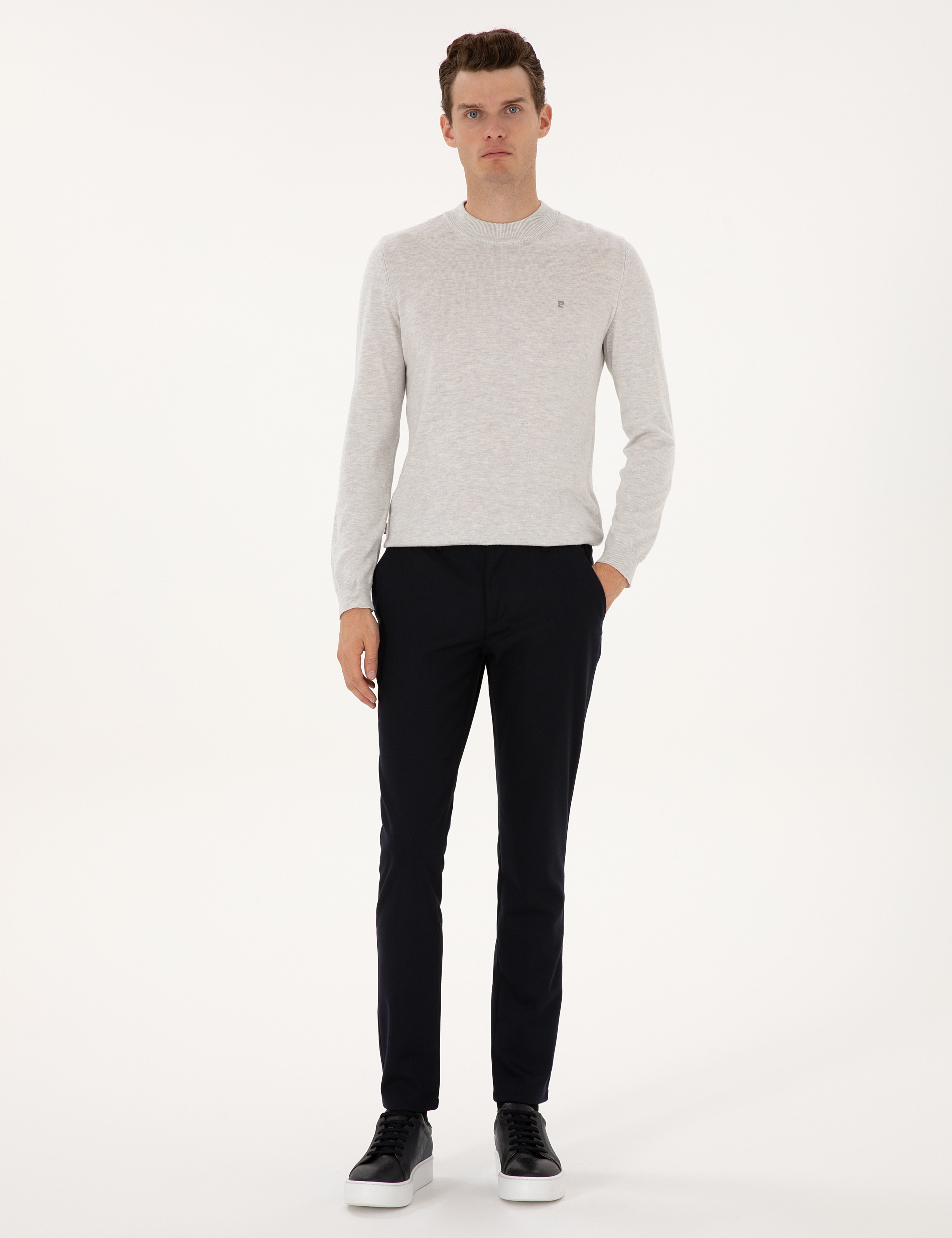 Lacivert Slim Fit Beli Lastikli Kanvas Pantolon - Image 1