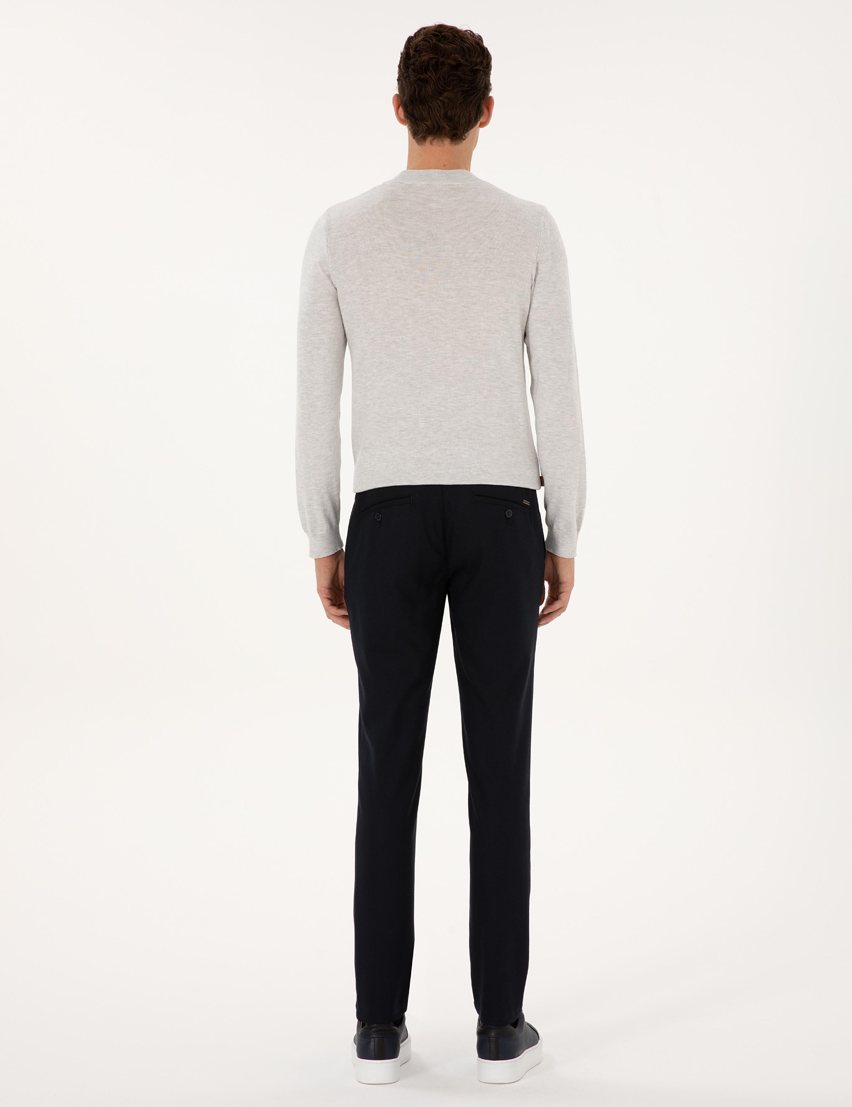 Lacivert Slim Fit Beli Lastikli Kanvas Pantolon