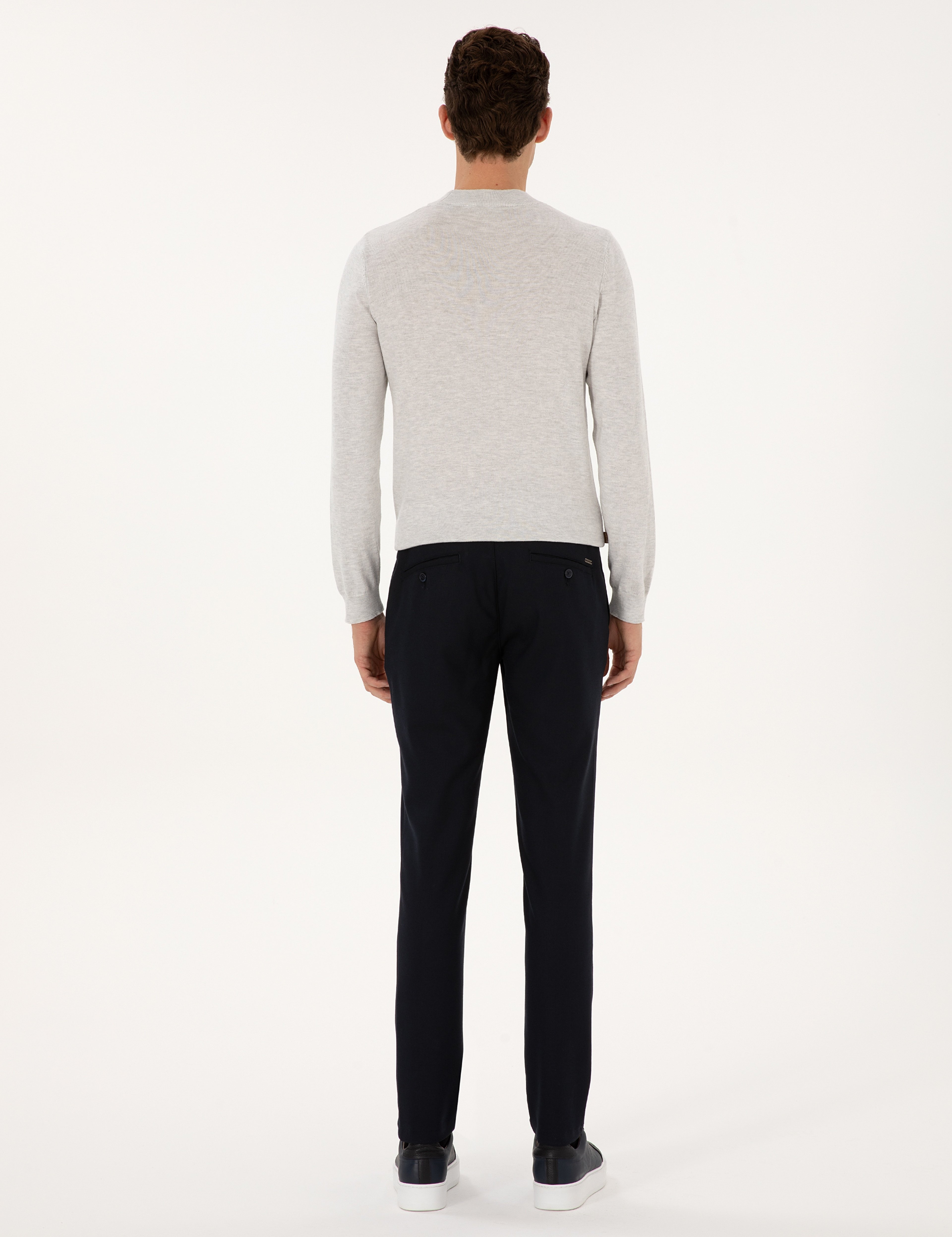 Lacivert Slim Fit Beli Lastikli Kanvas Pantolon