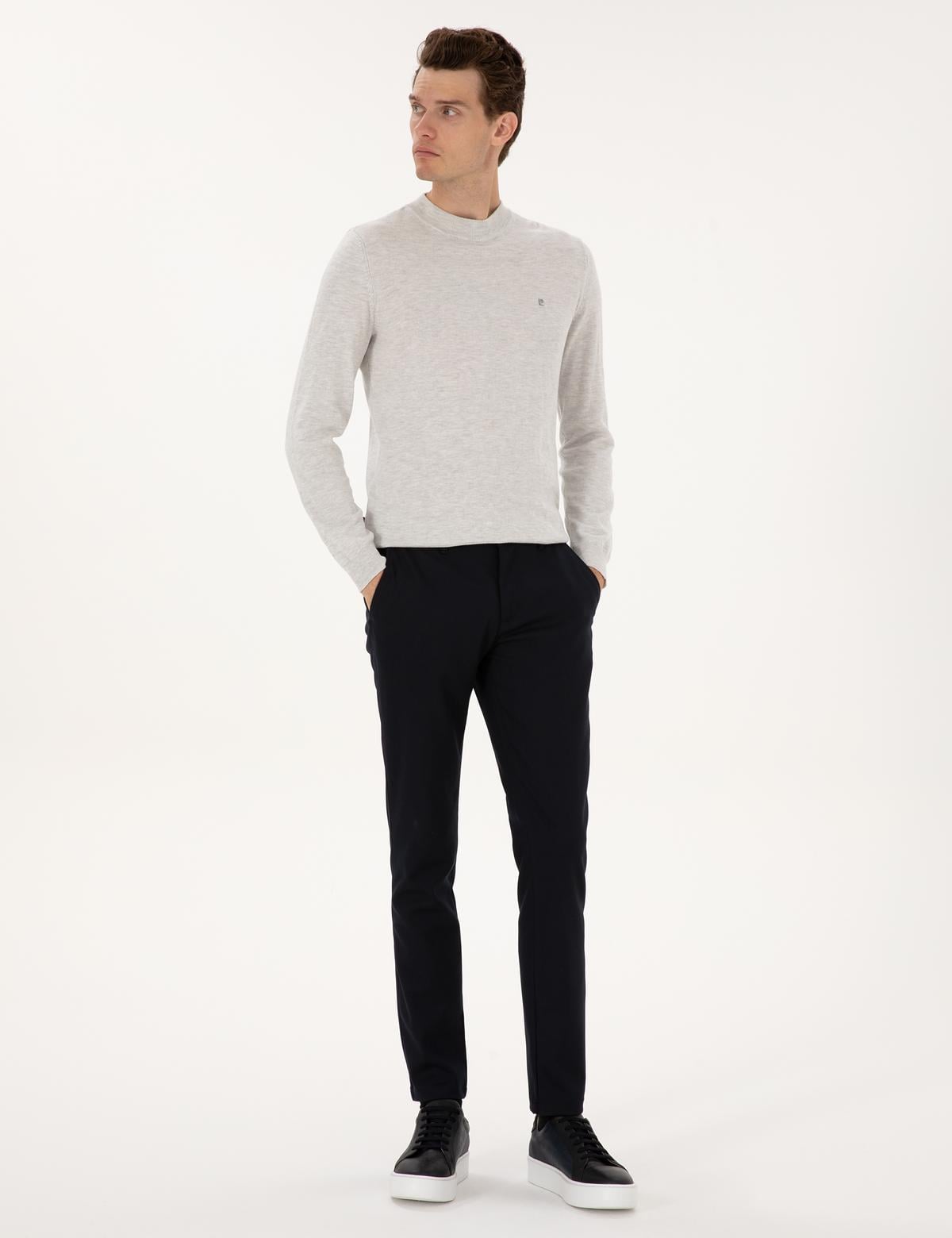 Lacivert Slim Fit Beli Lastikli Kanvas Pantolon - 50309943235