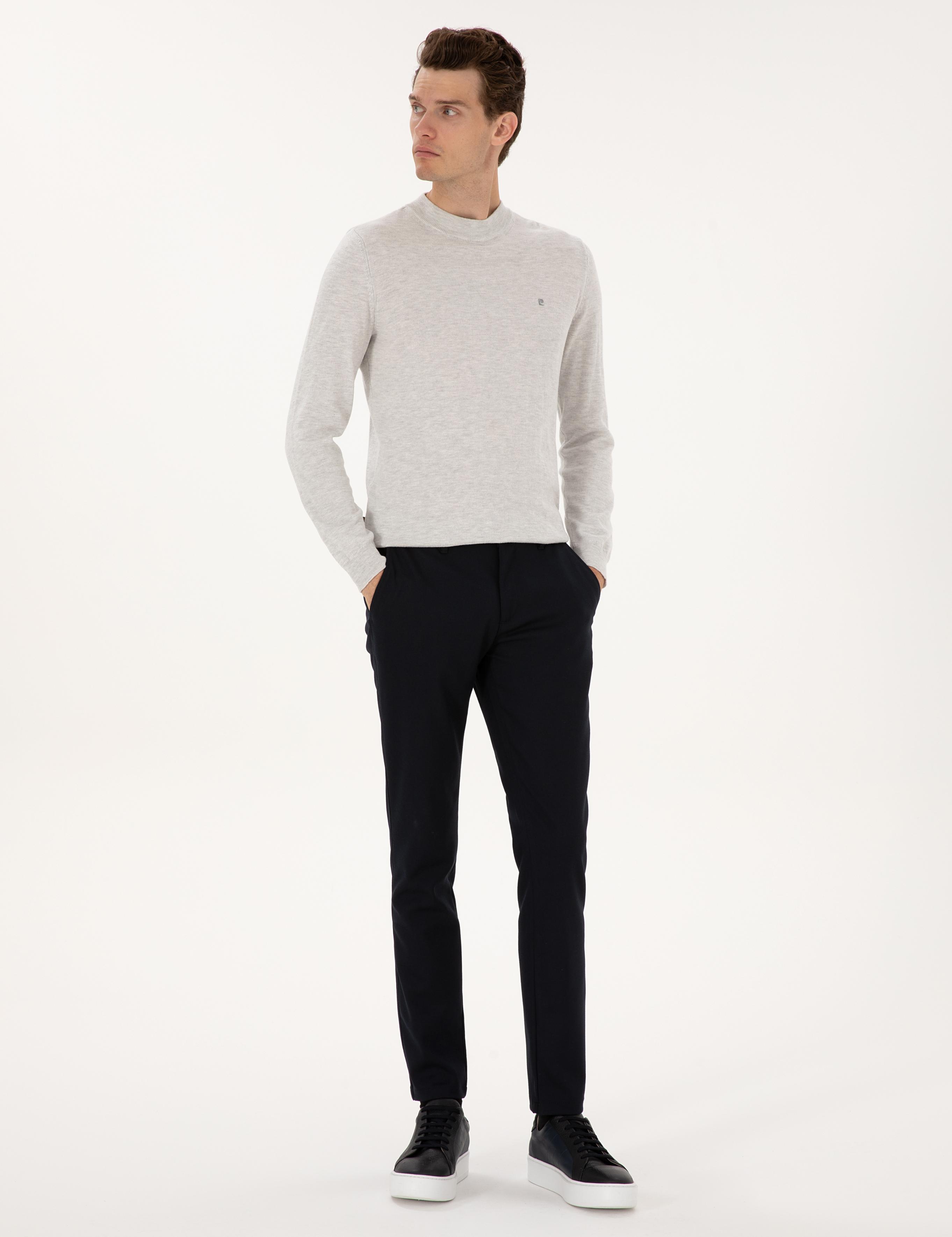 Lacivert Slim Fit Beli Lastikli Kanvas Pantolon