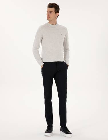 Lacivert Slim Fit Beli Lastikli Kanvas Pantolon