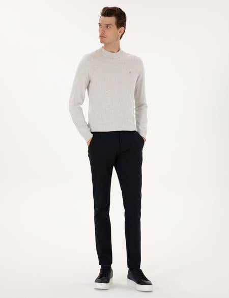 Lacivert Slim Fit Beli Lastikli Kanvas Pantolon - 50309943235