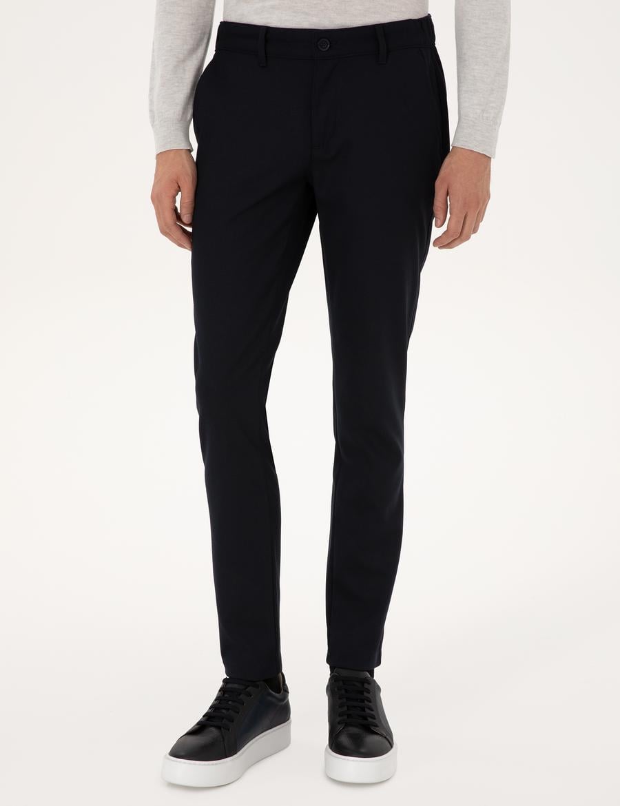 Lacivert Slim Fit Beli Lastikli Kanvas Pantolon