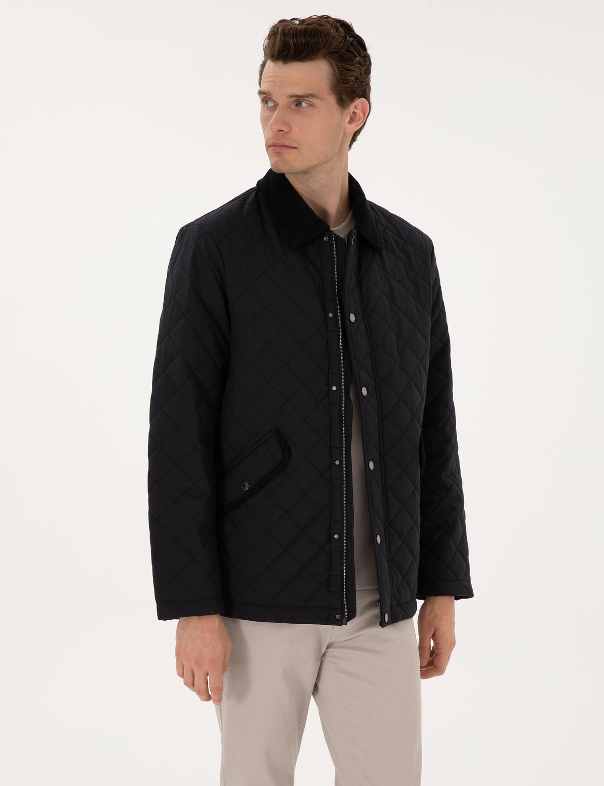 Lacivert Gömlek Yaka Kapitone Mont - 50313862006