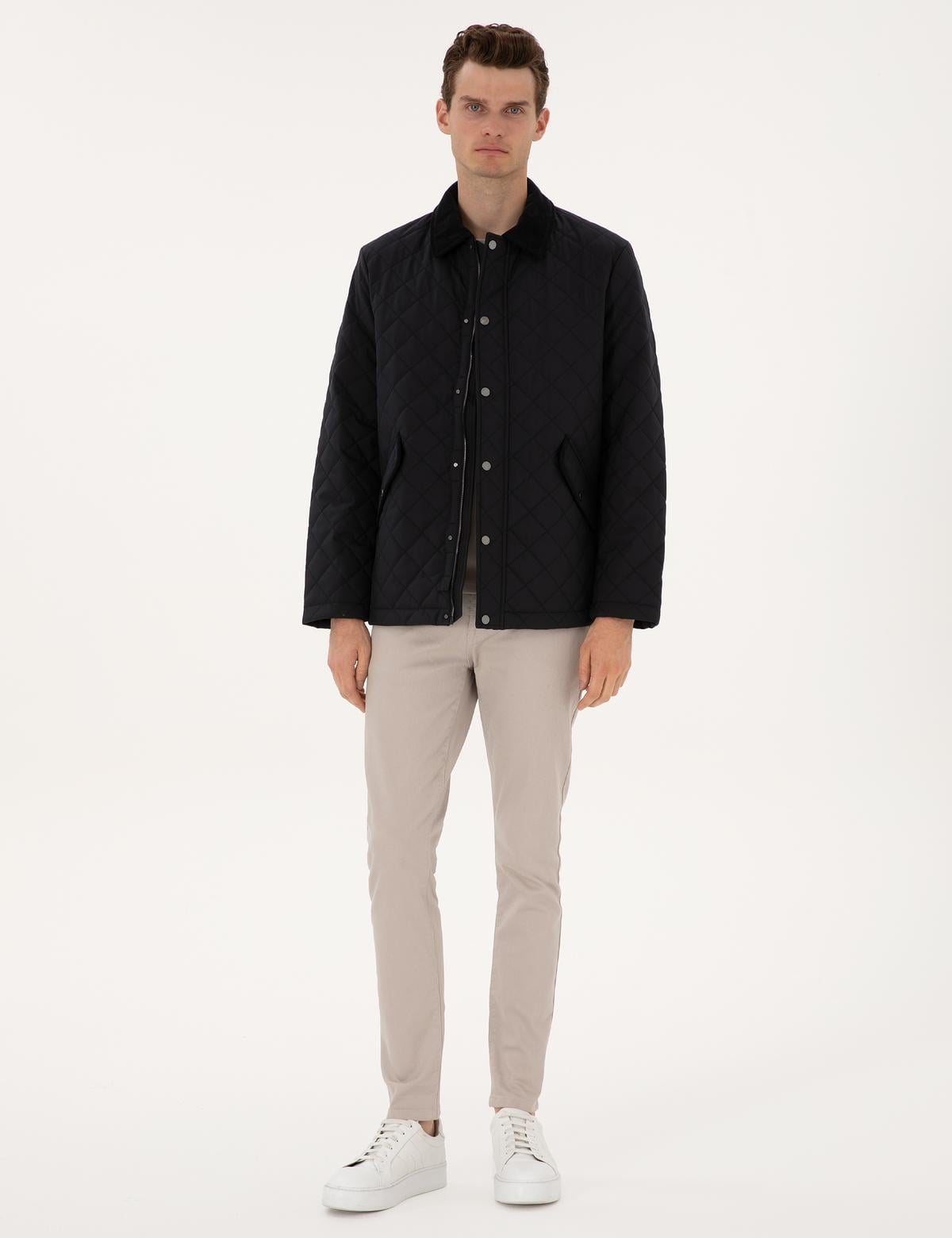 Lacivert Gömlek Yaka Kapitone Mont - 50313862006