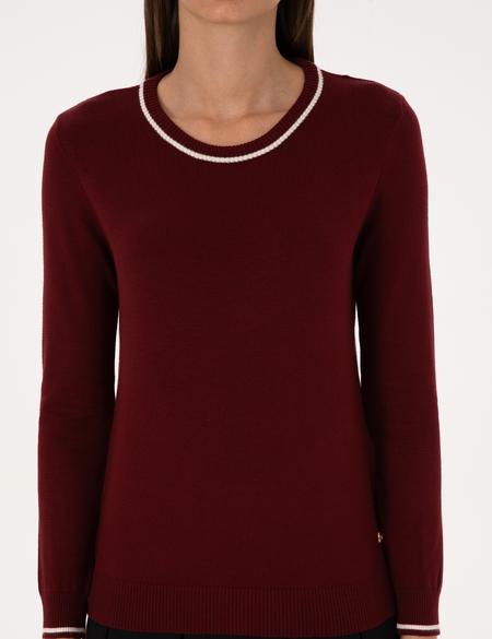 Vişne Slim Fit Çizgi Detaylı Basic Kazak - 50315910018