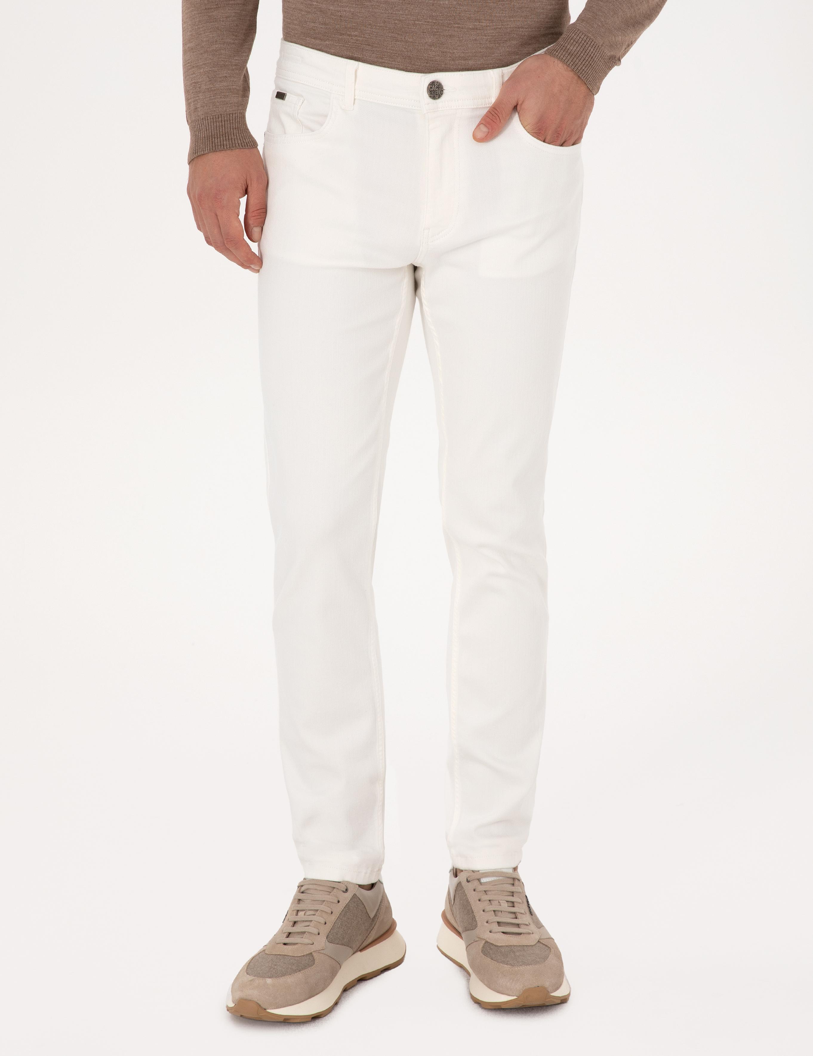 Beyaz Slim Fit Pamuk Liyosel Karışımlı Jean Pantolon
