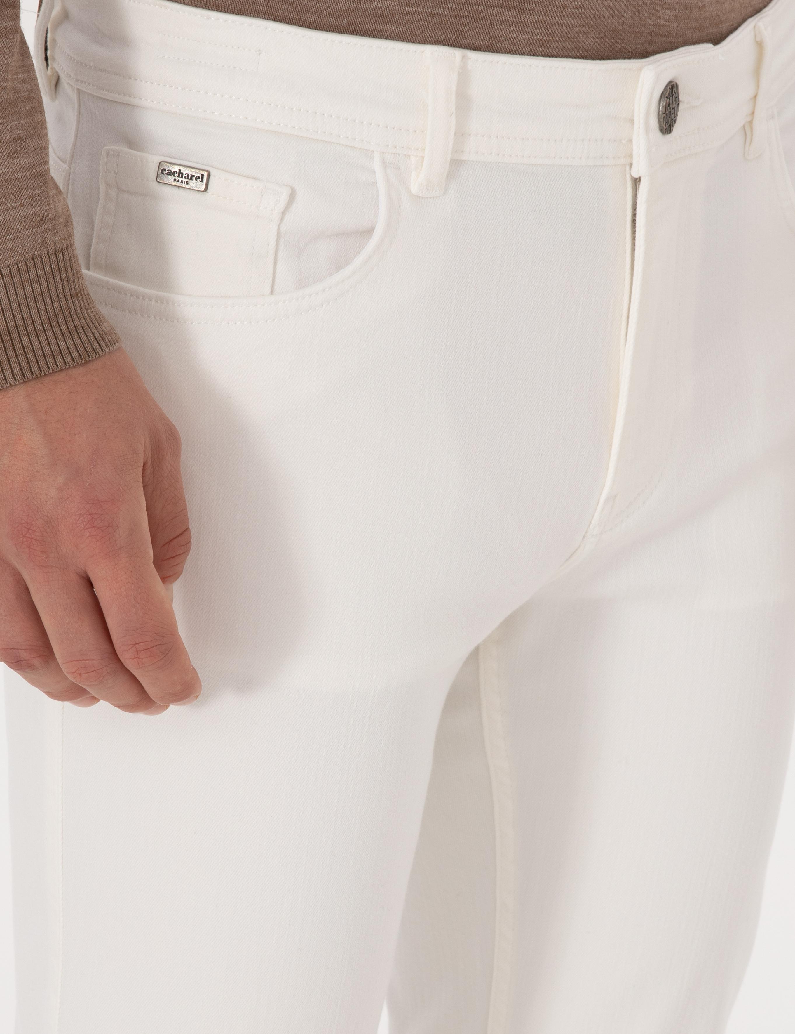 Beyaz Slim Fit Pamuk Liyosel Karışımlı Jean Pantolon