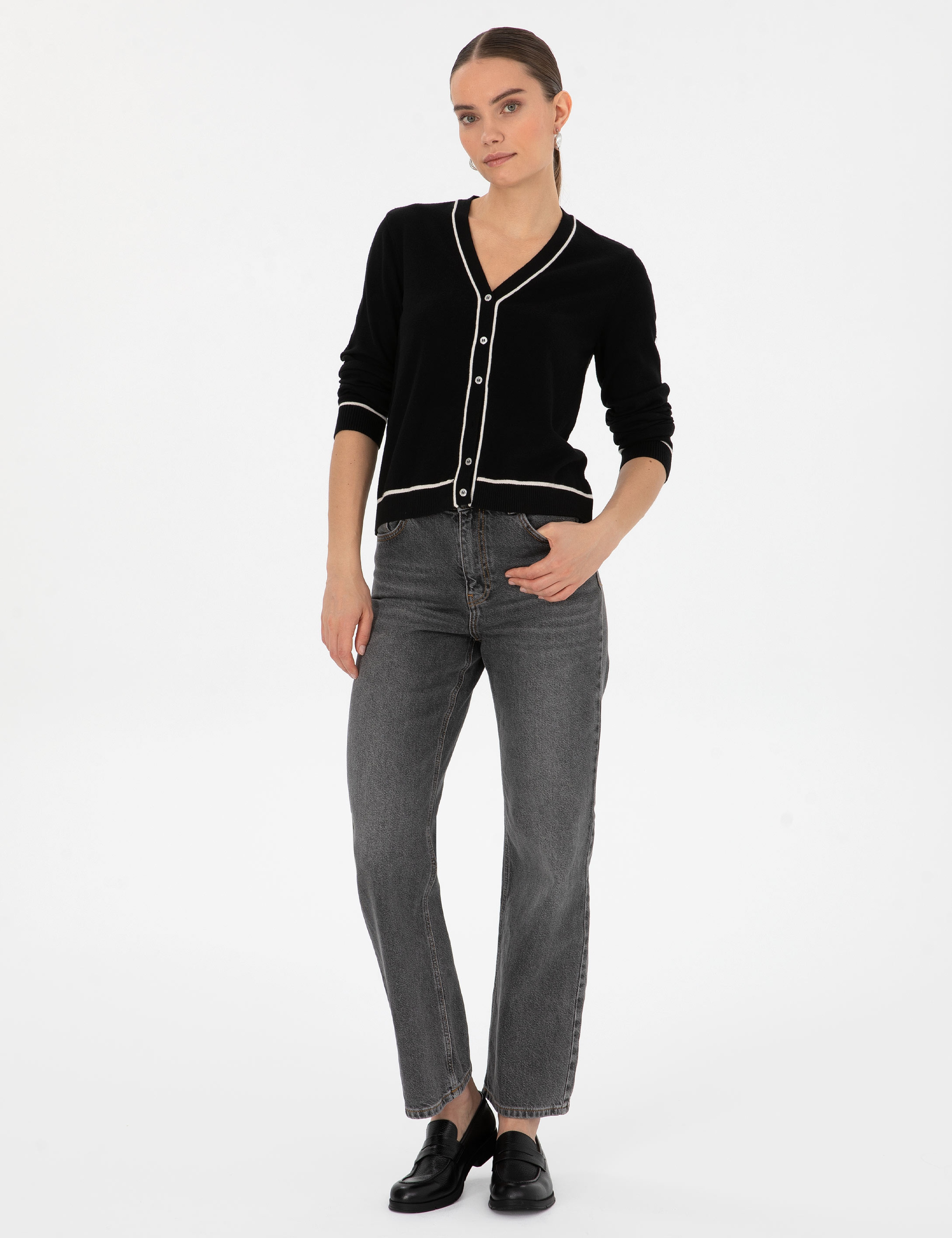 Siyah Slim Fit Triko Hırka - Image 4