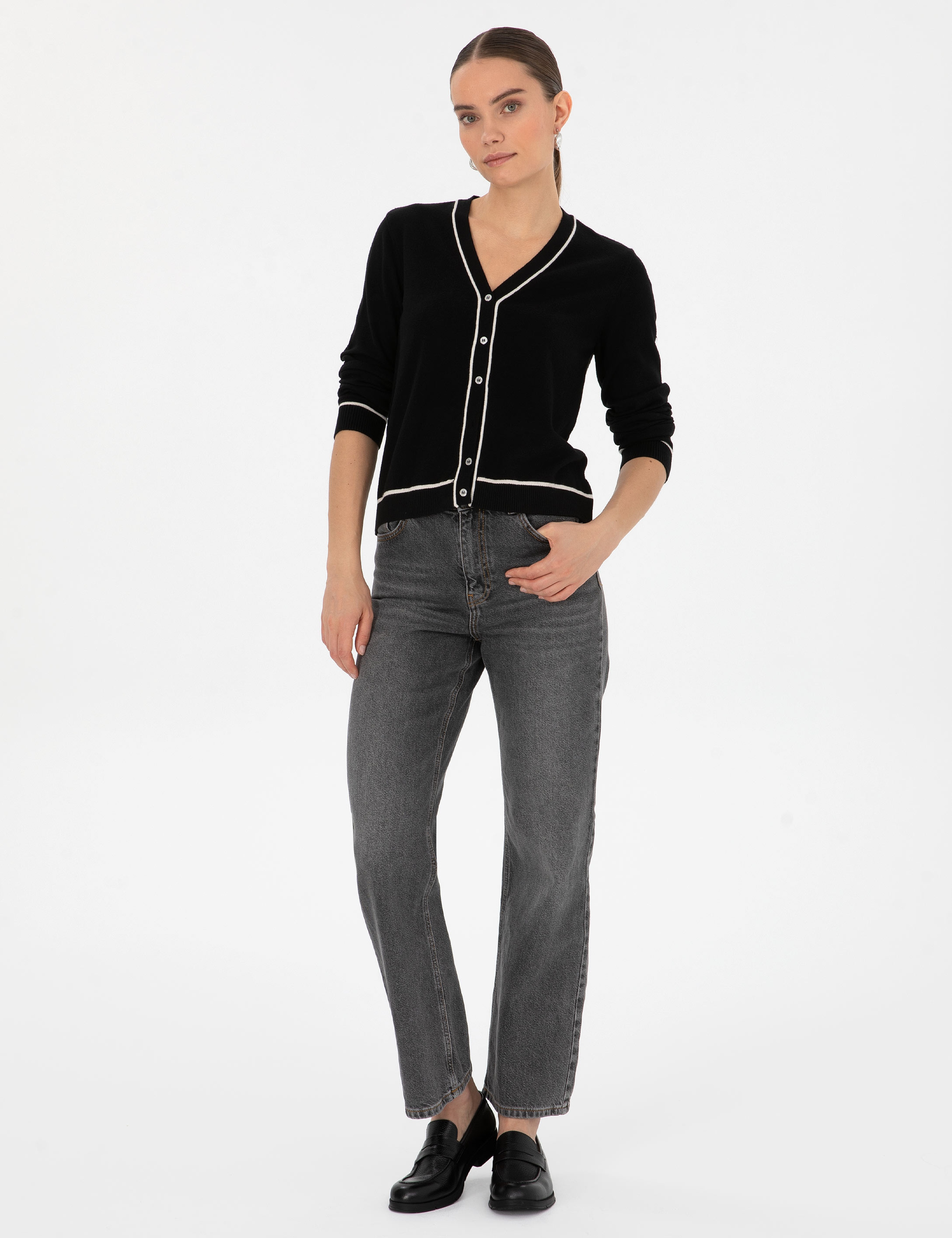 Siyah Slim Fit Triko Hırka